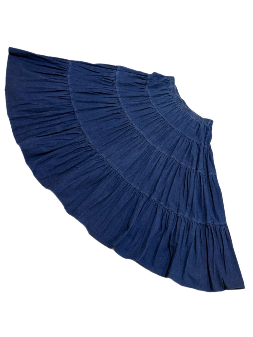 Vintage Tiered Denim Maxi Skirt in Navy Blue